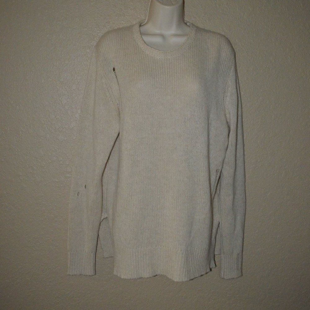 Sz 0 XS/S Raquel Allegra Beige Cashmere Distressed Oversized Sweater - Picture 1 of 8